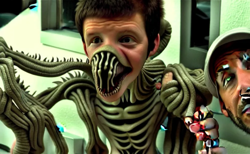 Prompt: alien facehugger adam sandler vfx film