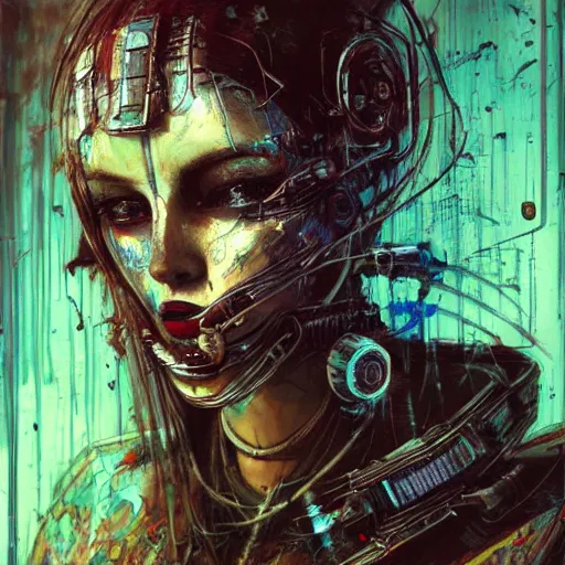 Prompt: sexy beautiful woman head made of mech mask rendered in unreal engine, cyberpunk fashion, dark scifi, painted by david burliuk | bernard buffet | carne griffiths | beksinski