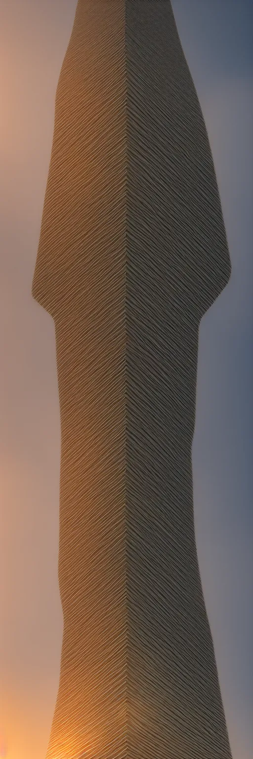 Image similar to the first 1 mile tall tower, portrait format, 18mm lens, architectural photography, futuristic, stunning volumetric light sunset