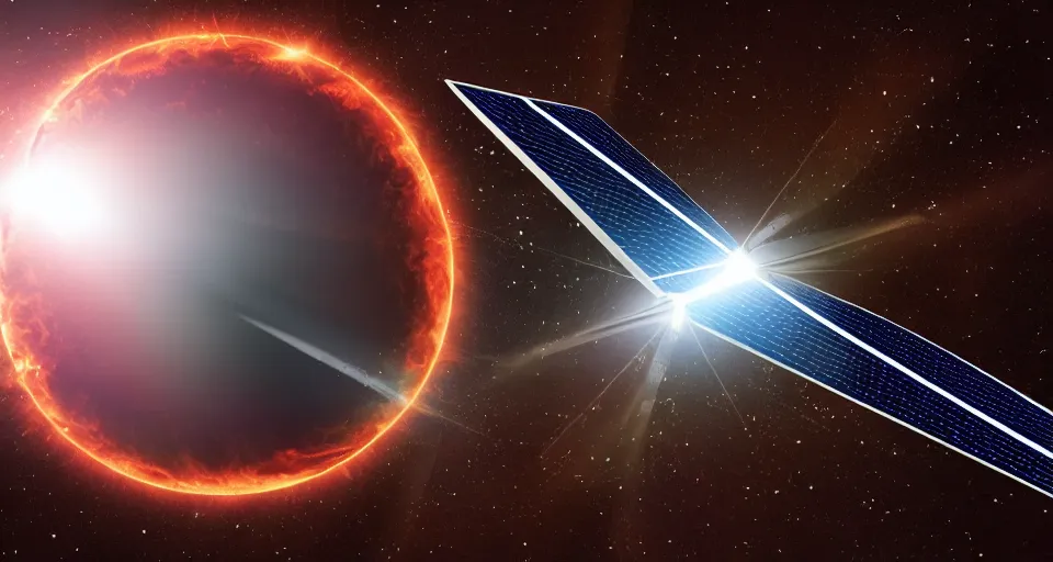 Image similar to solar sail in space, blocking the sun, seen from earth, vector style