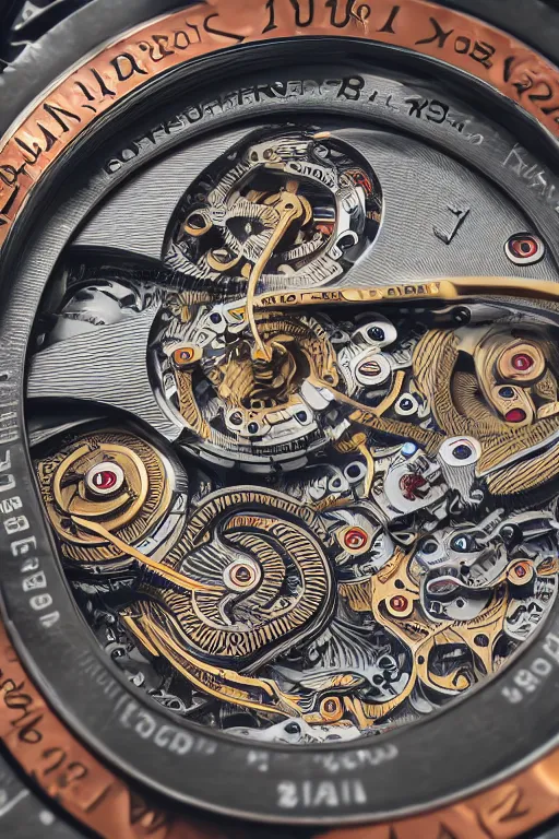 Image similar to a macro photo of a mechanical watch, close - up, intricate details, intricately detailed engravings, intricate textures, warm lighting, vivid colors, realistic octane render, hyper realistic render, volumetric shading, depth of field, raytracing, 8 k,