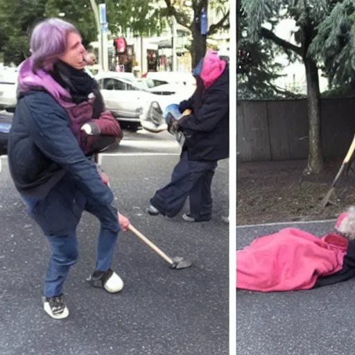 Image similar to homeless man attacking eldery lady with a stick in vancouver bc