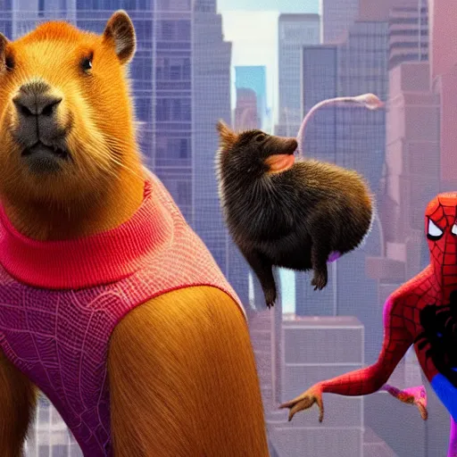 Image similar to a capybara in the style of spiderverse animation