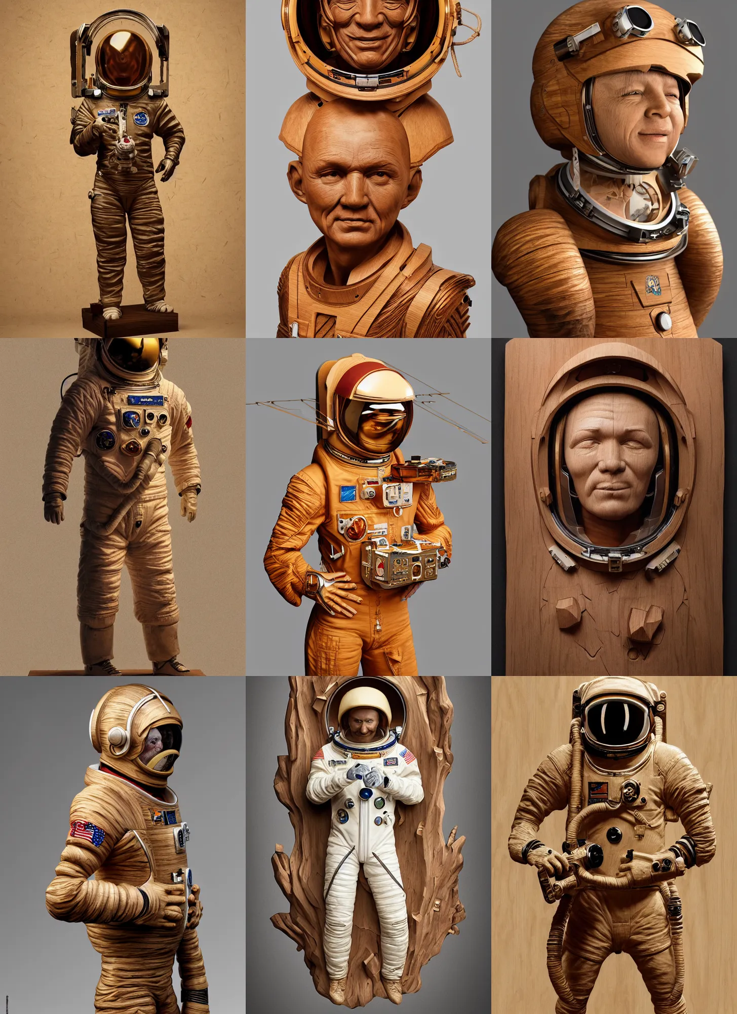 Prompt: astronaut carved from wood in baroque style, studio light, maria panfilova, andrea savchenko, mike kime, ludovic plouffe, qi sheng luo, oliver cook, trending on artstation