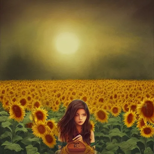 Image similar to Bedsheet Ghost in a field of sunflowers, sunset, Watercolor, photorealistic, high resolution, award winning, trending on artstation, art by artgerm