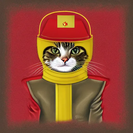 Prompt: digital art of a cat wearing a communist uniform