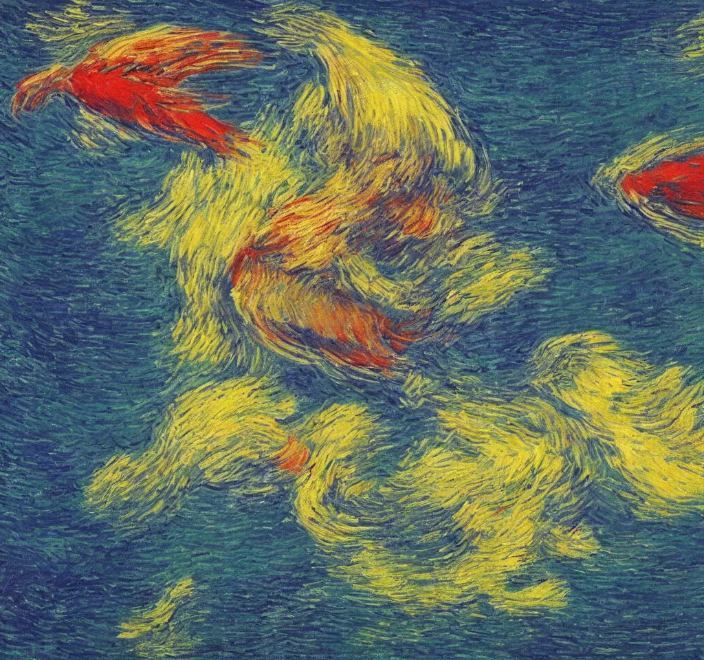 Image similar to An aesthetically pleasing, dynamic, energetic, lively, well-designed digital art of fish in the ocean viewed from underwater, nature cinematography, light and shadow, chiaroscuro, by Claude Monet and Vincent Van Gogh, superior quality, masterpiece, excellent use of negative space. 8K, superior detail, widescreen.