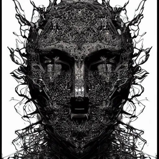 Image similar to a face made of black stone blending into a black background. gothic baroque. expressive eyes. symmetry. epic. ominous shapes. hyper detailed. lighting from the bottom, sharp shadows. photoreal. trending on artstation