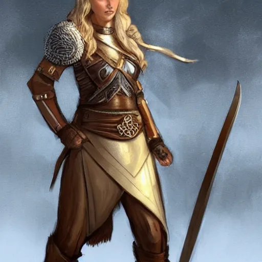 Image similar to viking woman, blonde, tall, paladin, d & d, concept art, science fiction, fantasy