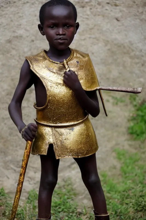Image similar to kenyan boy dressed in golden medieval armor