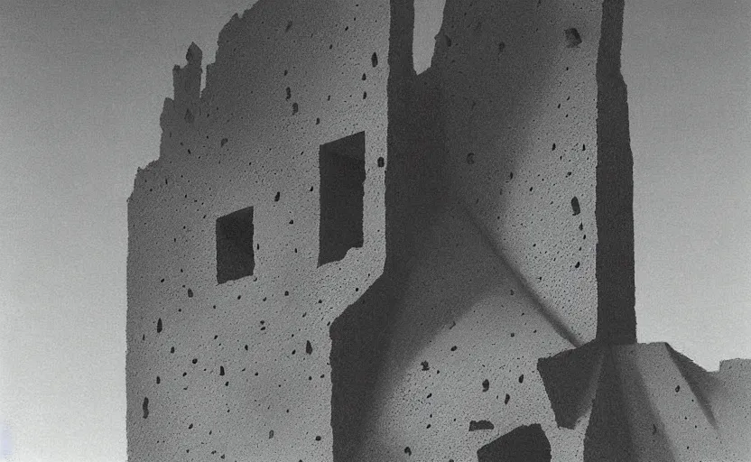 Prompt: close shot of a hellish monolith bursting out of the roof of a cathedral by Zdzisław Beksiński
