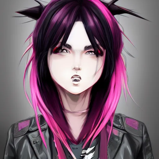 Image similar to full headshot portrait of anime woman with pink mohawk punk, digital art, drawn by WLOP, by Avetetsuya Studios, anime manga panel, trending on artstation, wearing a plaid shirt