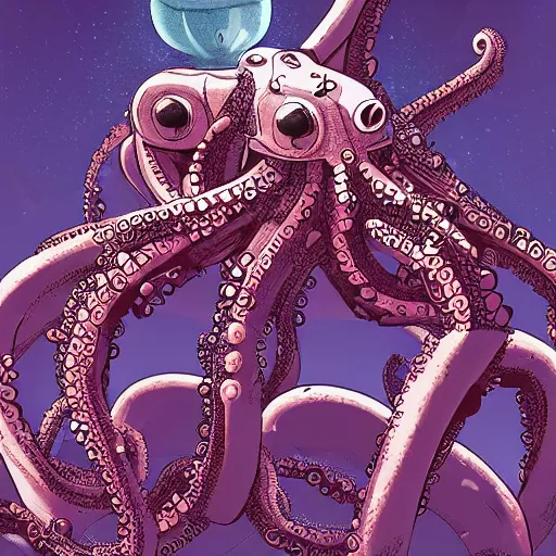 Image similar to robotic Octopus in an airlock, Industrial Scifi, detailed illustration, character portrait, by Martin Grip and Moebius