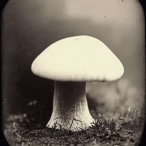 Prompt: Victorian Photograph of a mushroom outside