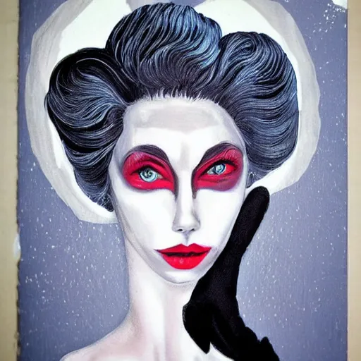 Image similar to woman portrait made out of paint, beautiful, cyborg, tim burton comic book art