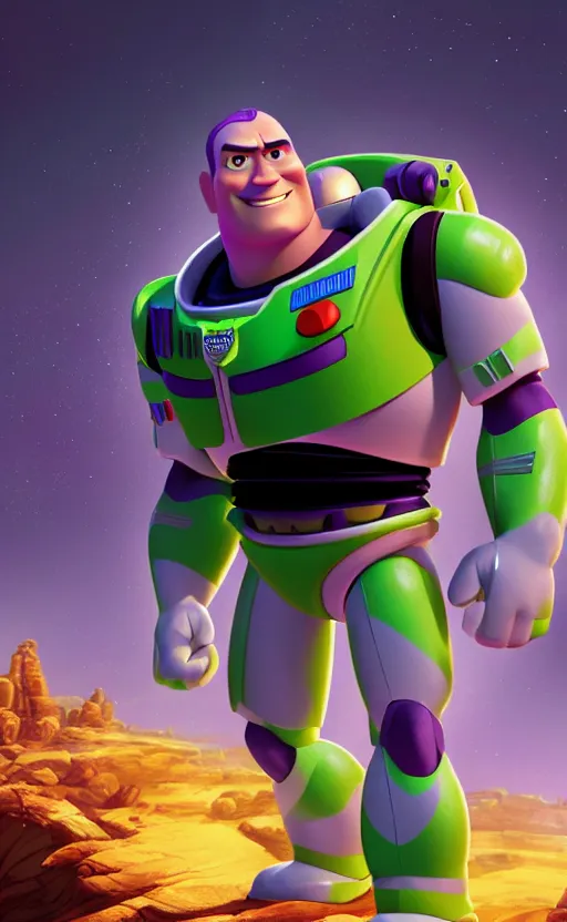 Image similar to dwayne johnson as buzz lightyear, dynamic lighting, photorealistic fantasy concept art, trending on art station, stunning visuals, creative, cinematic, ultra detailed