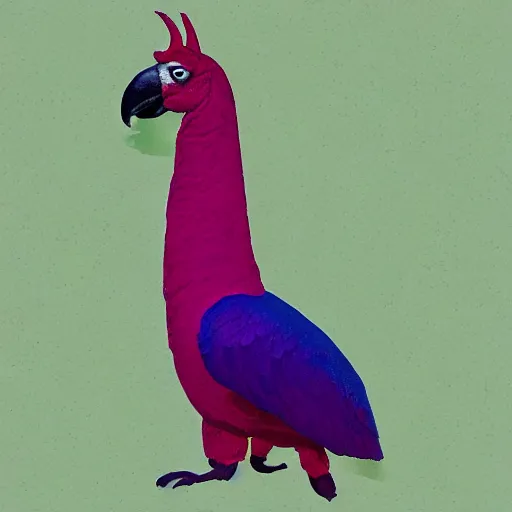 Image similar to a very real a llama parrot, full view, zoomed out