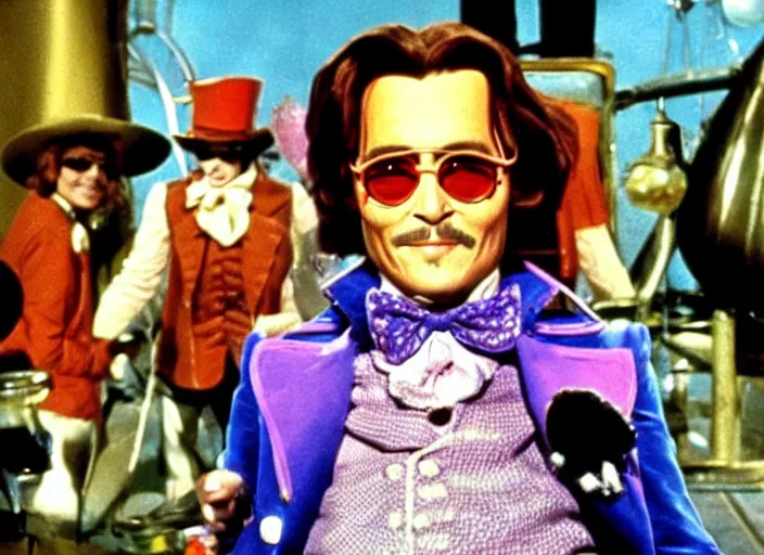 Image similar to film still of Johnny Depp as Willy Wonka in Willy Wonka and the Chocolate Factory 1971