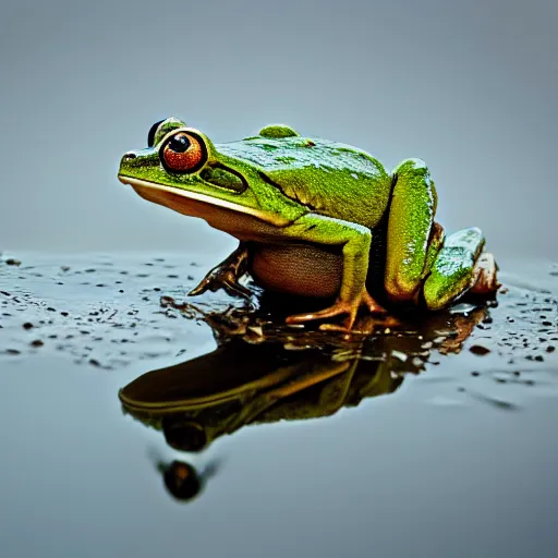 Image similar to mad frog drinking coffee. nature photography.