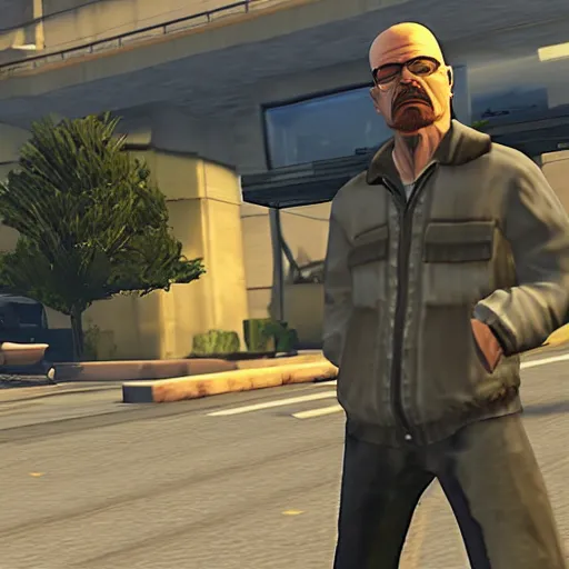 Image similar to a screenshot of walter white in grand theft auto