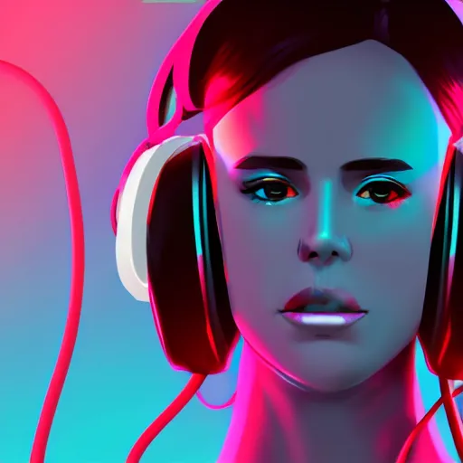 Image similar to synthwave girl wearing headphones, animated, trending on artstation, portrait