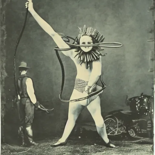 Prompt: giant octupus performing on a circus, 1 9 2 0, vintage photography, colored, realistic