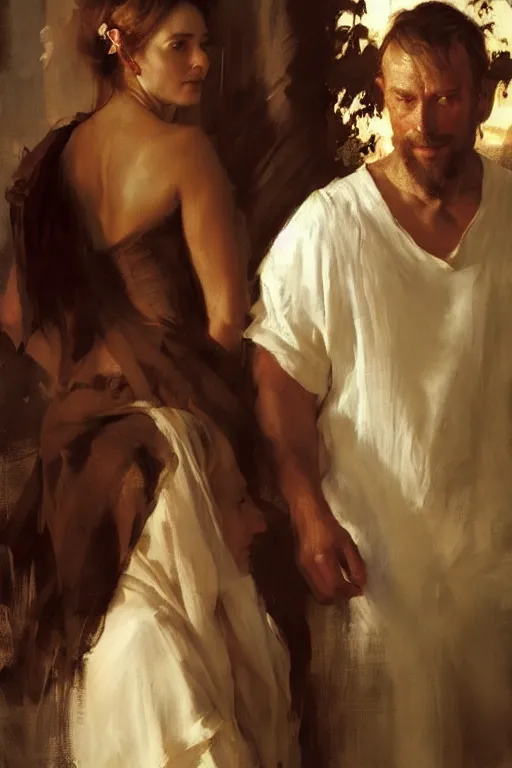 Image similar to portrait david and bathsheba by anders zorn, wonderful masterpiece by greg rutkowski, beautiful cinematic light, by greg manchess, jessica rossier