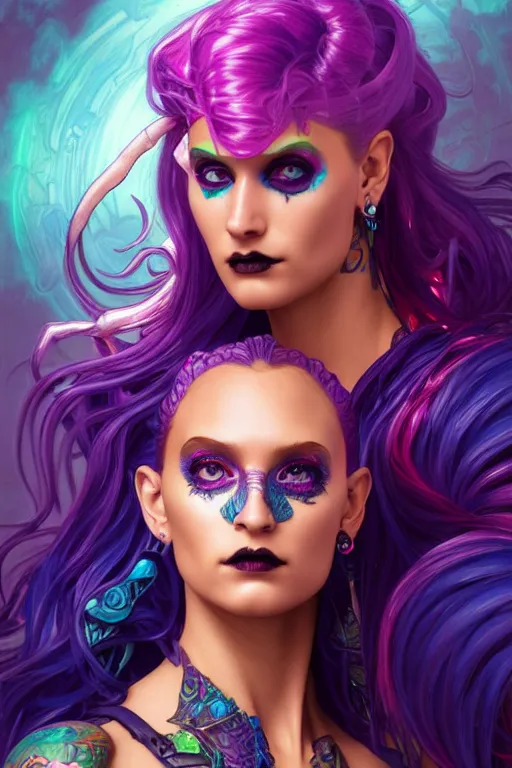 Prompt: a portrait of the lisa frank cyberpunk tank driving mermaid with rhinoplasty, gothic, highly detailed, digital painting, crown of skulls, artstation, smooth, sharp focus, illustration, art by artgerm and greg rutkowski and alphonse mucha and william - adolphe bouguereau