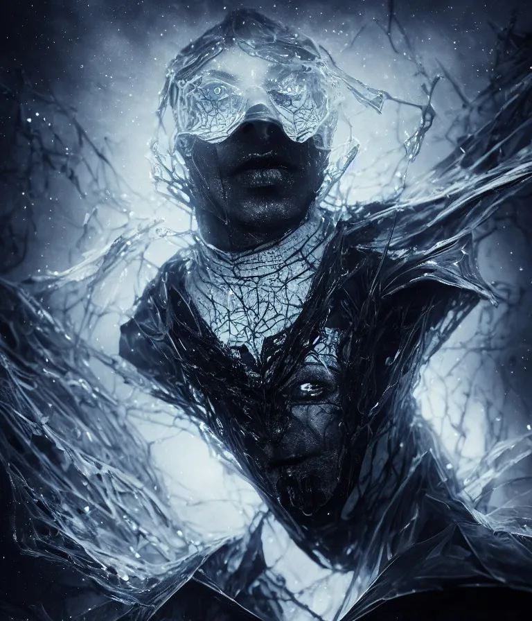 Image similar to impressive ominous front!! shot photo of a court jester character fine portrait fine portrait mesmerizing fractal hyper cubes platinum cracked dark future hyper dimensional space galactic crystal nebula edges elegant detailed intricate concept artstation sharp focus ray tracing cinematic masterpiece temporal corruption beeple wlop germ 8 4 k scifi glossy hyper realistic illustration canon eos r 3 fujifilm x - t 3 0 sony alpha a 6 6 0 0