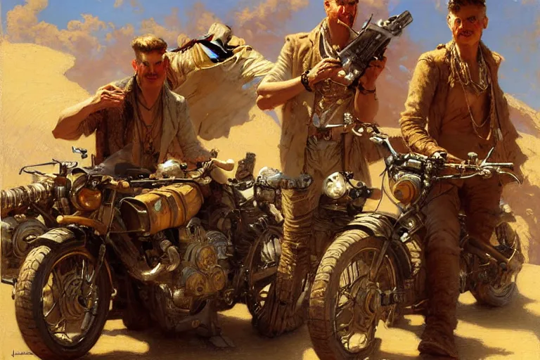 Image similar to ! dream desert bandits, dieselpunk, painting by gaston bussiere, craig mullins, j. c. leyendecker