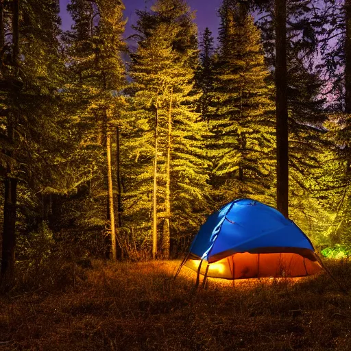Prompt: campire in the woods at night in the canadian rockys, 4k, high detail, high-resolution photograph, professional photography, ultra-detail