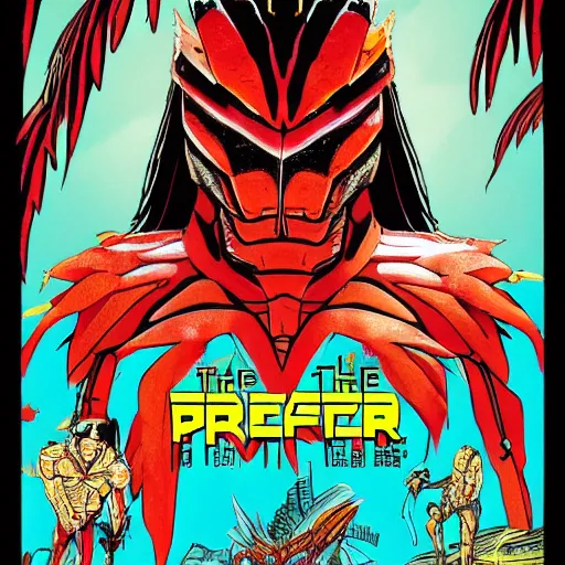 Image similar to the predator from the 1987 movie in the style of studio Ghibli, detailed