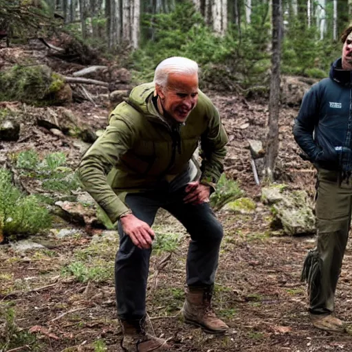 Image similar to a wilderness survival show with joe biden