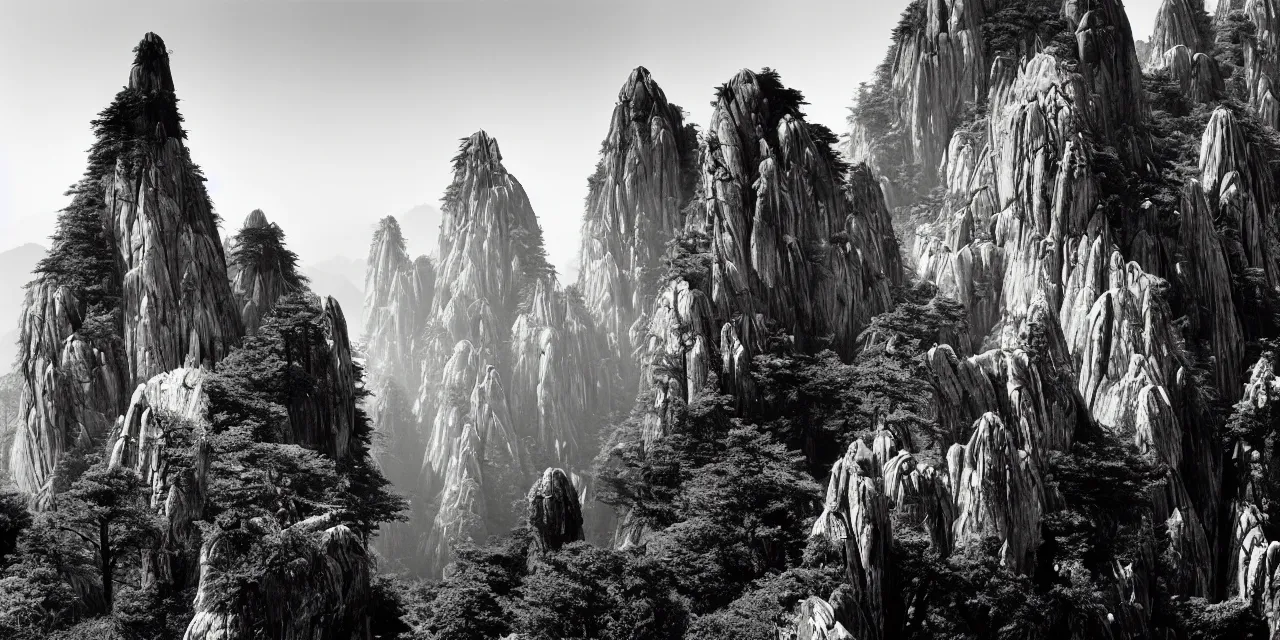 Prompt: huangshan by ansel adams