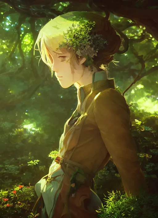Image similar to a portrait of the emerald herald in the garden, intricate, tone mapped, ambient lighting, highly detailed, digital painting, concept art, sharp focus, by makoto shinkai and hidari and wlop