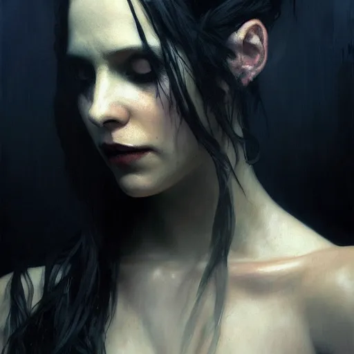 Image similar to dark goth queen, dark fantasy, backlit, hyperrealistic portrait, art of elysium by jeremy mann and alphonse mucha, fantasy art, photo realistic, dynamic lighting, artstation, full figure poster, volumetric lighting, very detailed face, 4 k, award winning