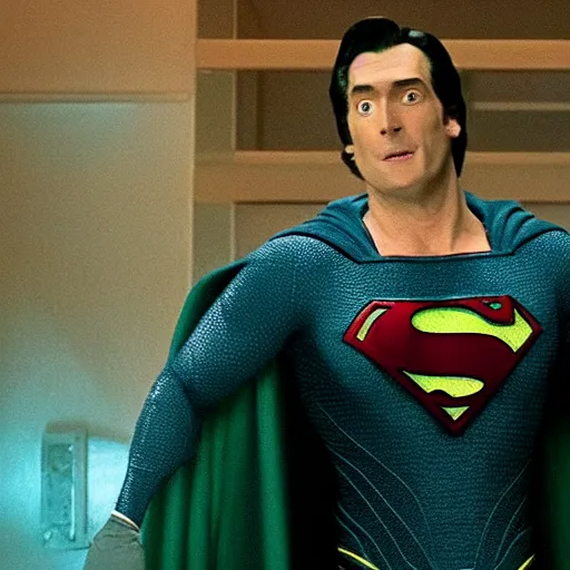 Image similar to movie still pickle rick as superman