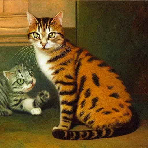 Image similar to meeting of the cats, nighttime, artwork by Frederic Edwin