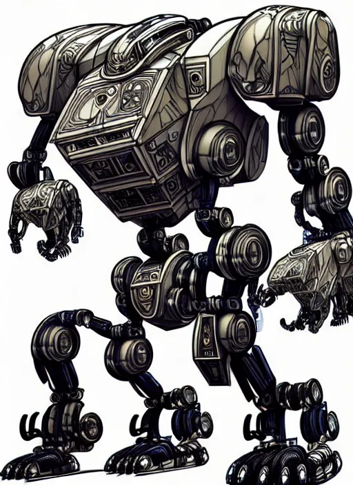 Prompt: very technical and detailed blueprint of a robot humanoid tiger, feline furry droid, center frame, side view intricate details, ultra - detailed, baroque style, illustration, desaturated, concept art, in the style of battletech, zoids, voltron