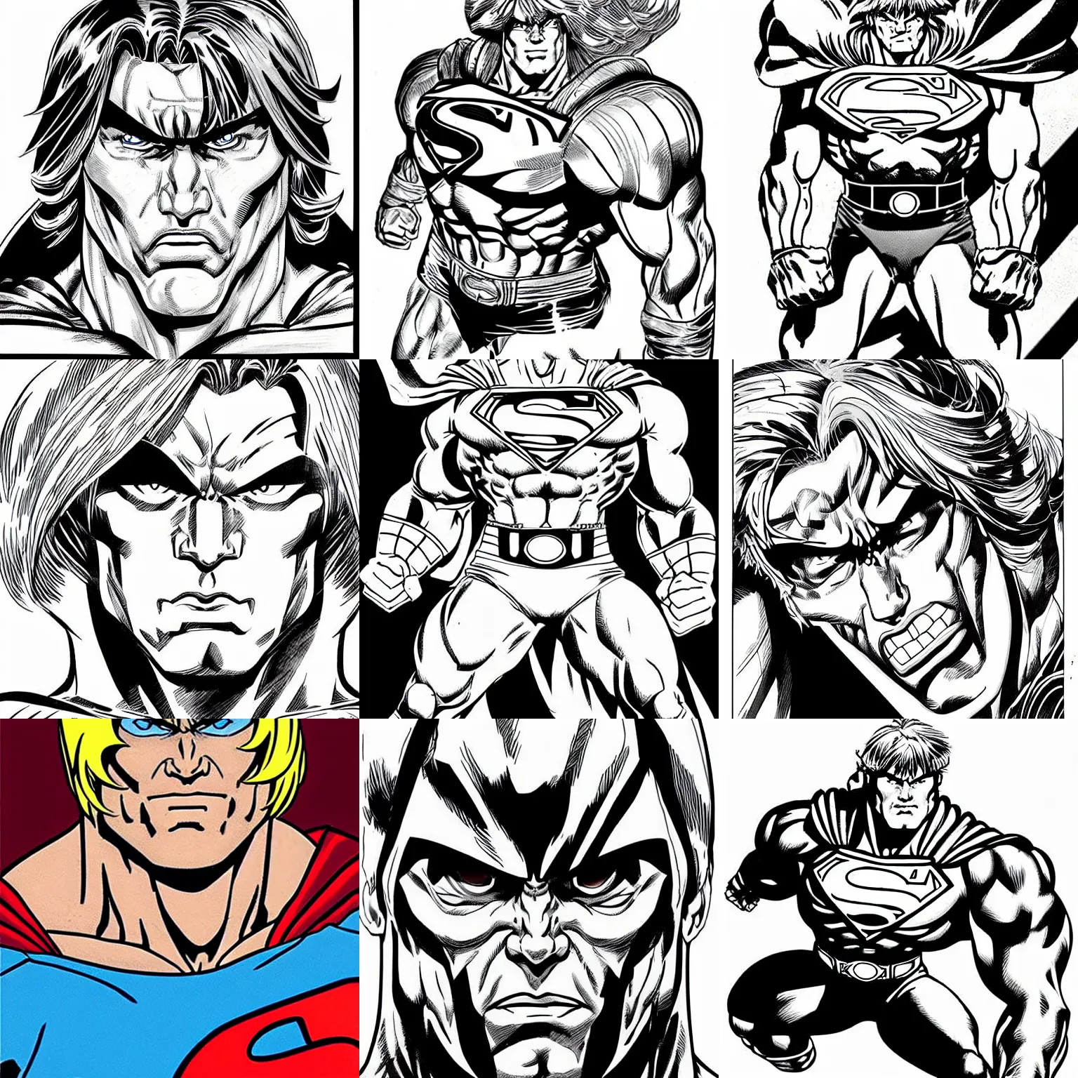 Prompt: he - man!!! jim lee!!! macro calm!! face shot!! flat ink sketch by jim lee face close up headshot superman costume in the style of jim lee, x - men superhero comic book character by jim lee