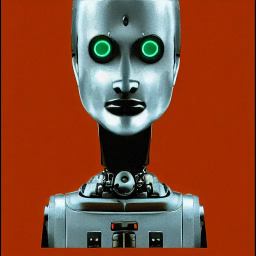 Image similar to The man with robot head, man head, robot head, movie by David Lynch