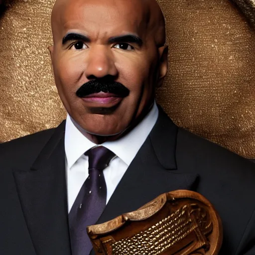 Image similar to promotional photograph of steve harvey in medieval clothing, highly detailed, cinematic lighting, photo, award - winning photograph, professional photograph, dramatic posing