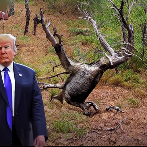 Image similar to Donald Trump caught on trail camera, detailed, 4k