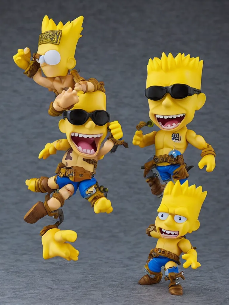 Prompt: collectable mercenary bart simpson fantasy statue, d & d, pathfinder nendoroid, funko pop, resin statue, artstation, pinterest, etsy, detailed product photo, 3 / 4 dynamic pose