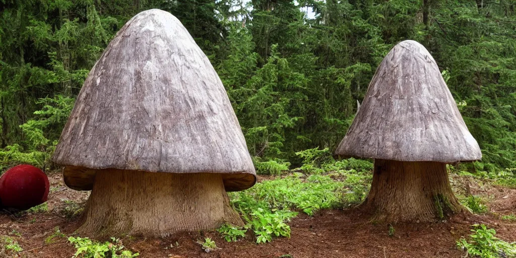 Image similar to tower home made from a giant mushroom, pacific northwest