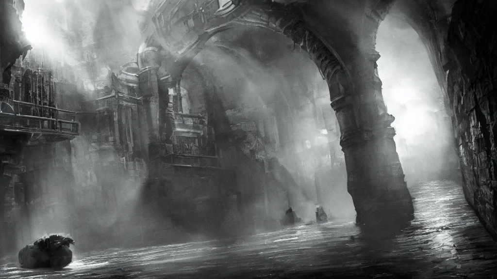 Prompt: the sewer of undercity, film still, epic shot cinematography