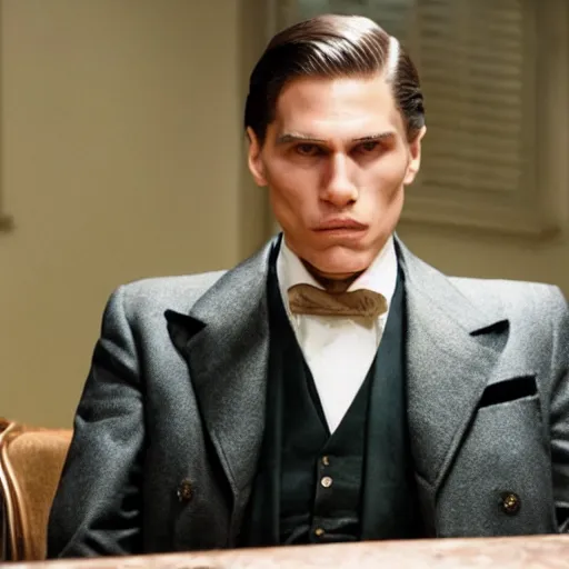 Image similar to Live Action Still of Jerma in The Godfather, real life, hyperrealistic, ultra realistic, realistic, highly detailed, epic, HD quality, 8k resolution, body and headshot, film still