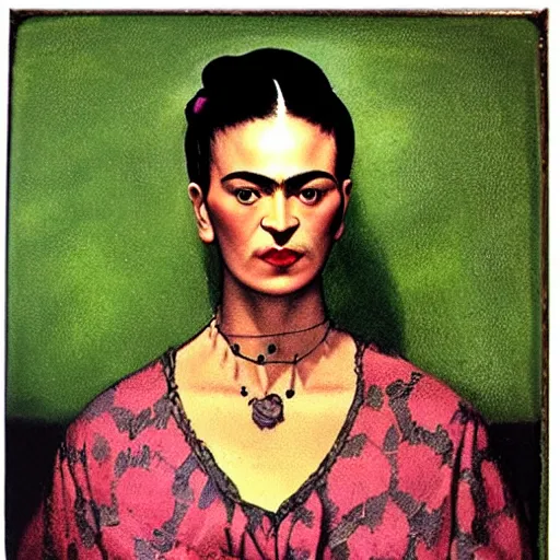 Prompt: photosynthetic polaroid, oil painting by frida kahlo