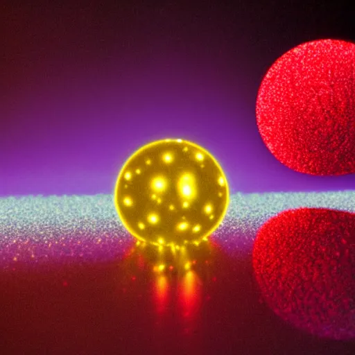 Image similar to a ball of gold nanoparticles, illuminated by a red laser beam