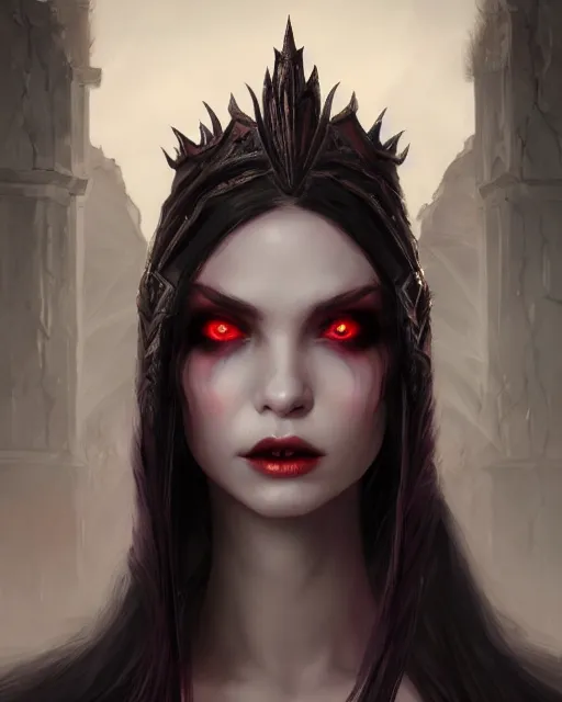 Prompt: dark vampire princess, highly detailed, d & d, fantasy, highly detailed, digital painting, trending on artstation, concept art, sharp focus, illustration, global illumination, shaded, art by artgerm and greg rutkowski and fuji choko and viktoria gavrilenko and hoang lap